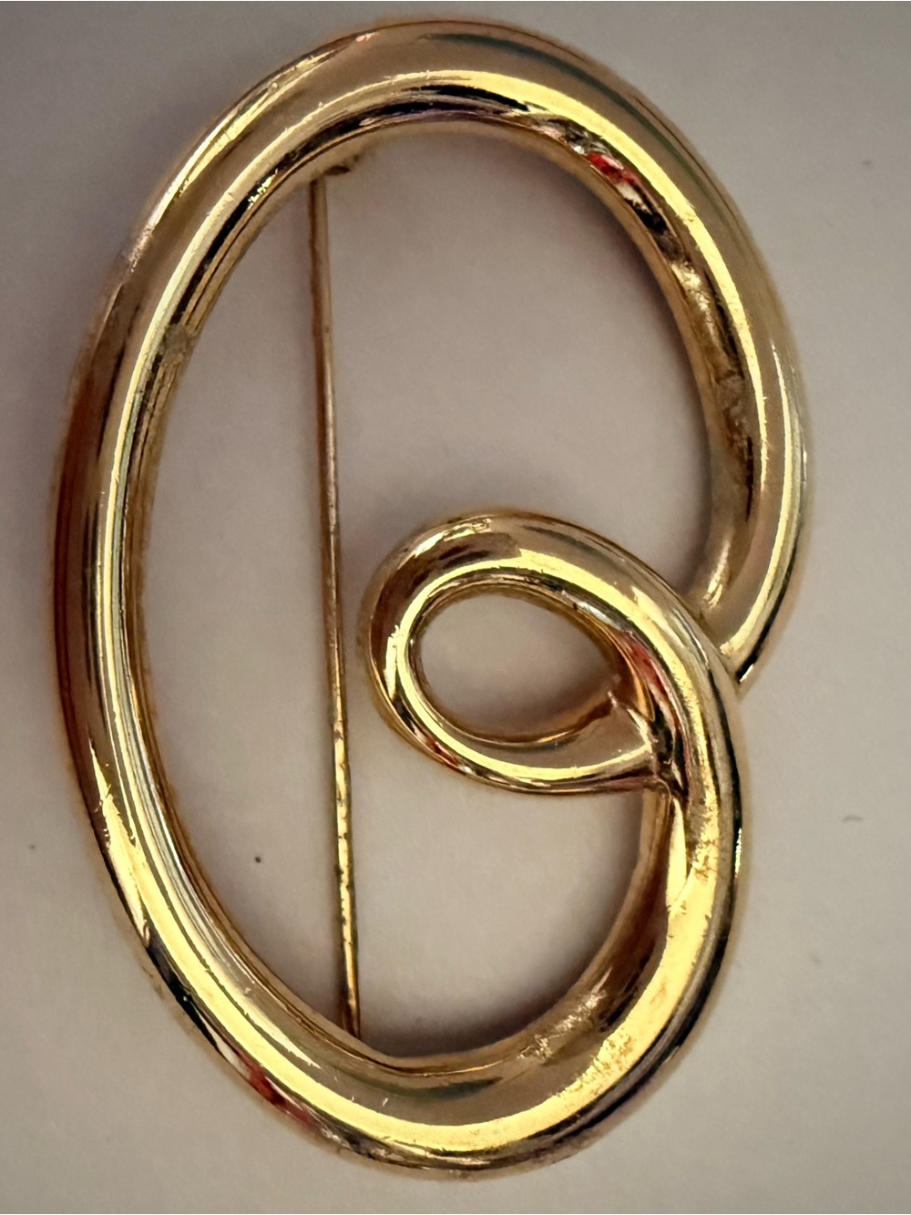 Vintage Gold Tone Abstract Swirl Brooch Large Modernist Statement Pin